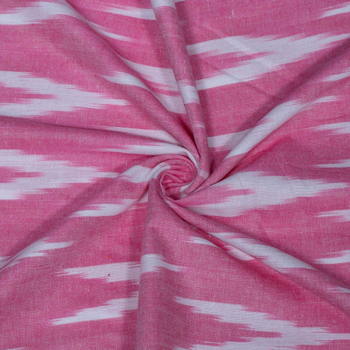 Pink, White Cotton Handloom Ikat Fabric for Dresses | Width: 44"
