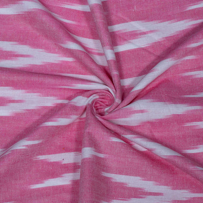 Pink, White Cotton Handloom Ikat Fabric for Dresses | Width: 44"