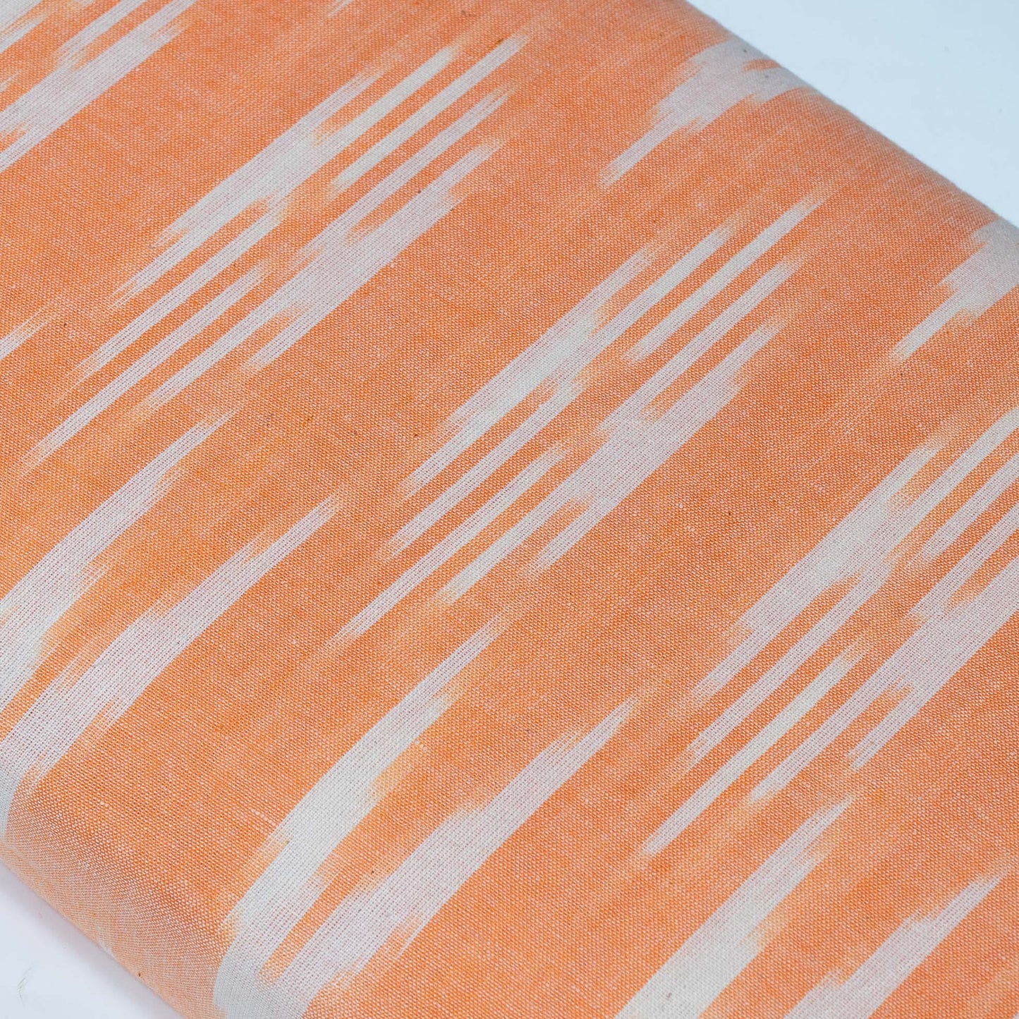 Peach & White Design Cotton Ikat Fabric for Dress Material | Width: 44"
