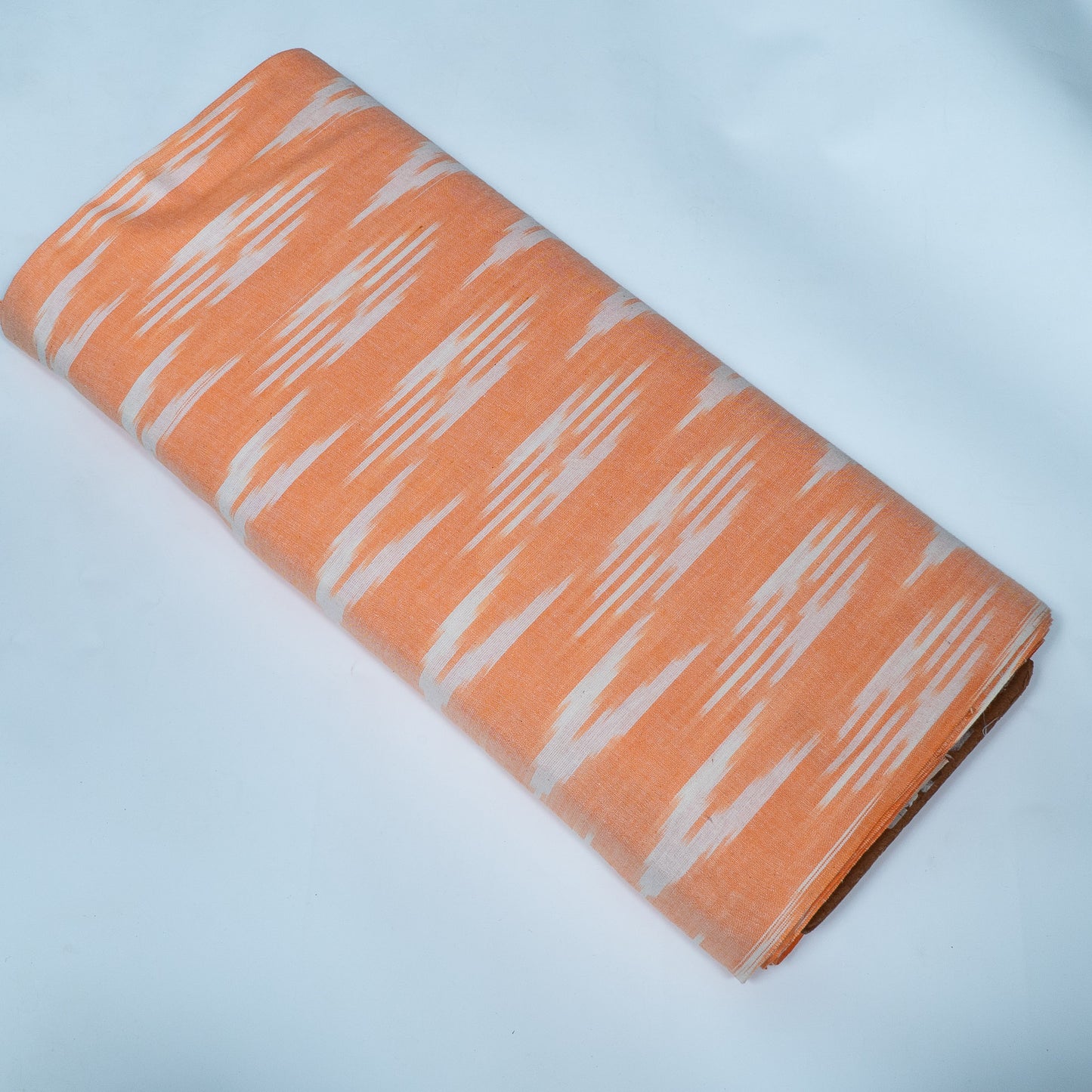 Peach & White Design Cotton Ikat Fabric for Dress Material | Width: 44"