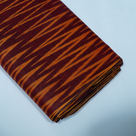 Brown, Yellow Chevron Cotton Handloom Ikat Fabric for Dresses | Width: 44"