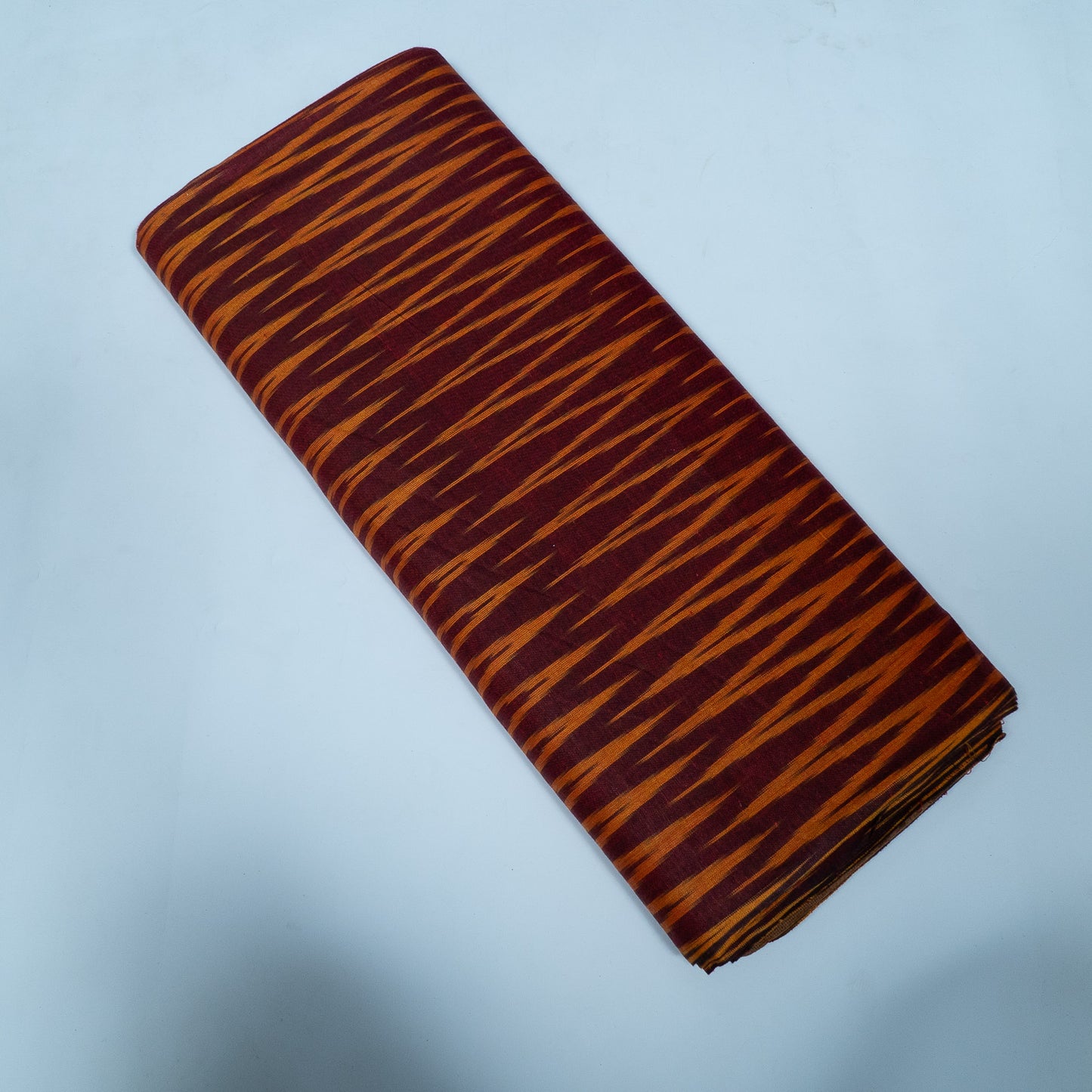 Brown, Yellow Chevron Cotton Handloom Ikat Fabric for Dresses | Width: 44"
