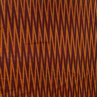 Brown, Yellow Chevron Cotton Handloom Ikat Fabric for Dresses | Width: 44"