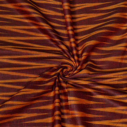 Brown, Yellow Chevron Cotton Handloom Ikat Fabric for Dresses | Width: 44"