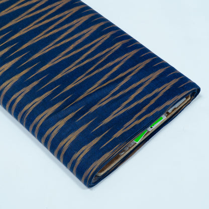 Blue, Beige Chevron Cotton Handloom Ikat Fabric for Dresses | Width: 44"
