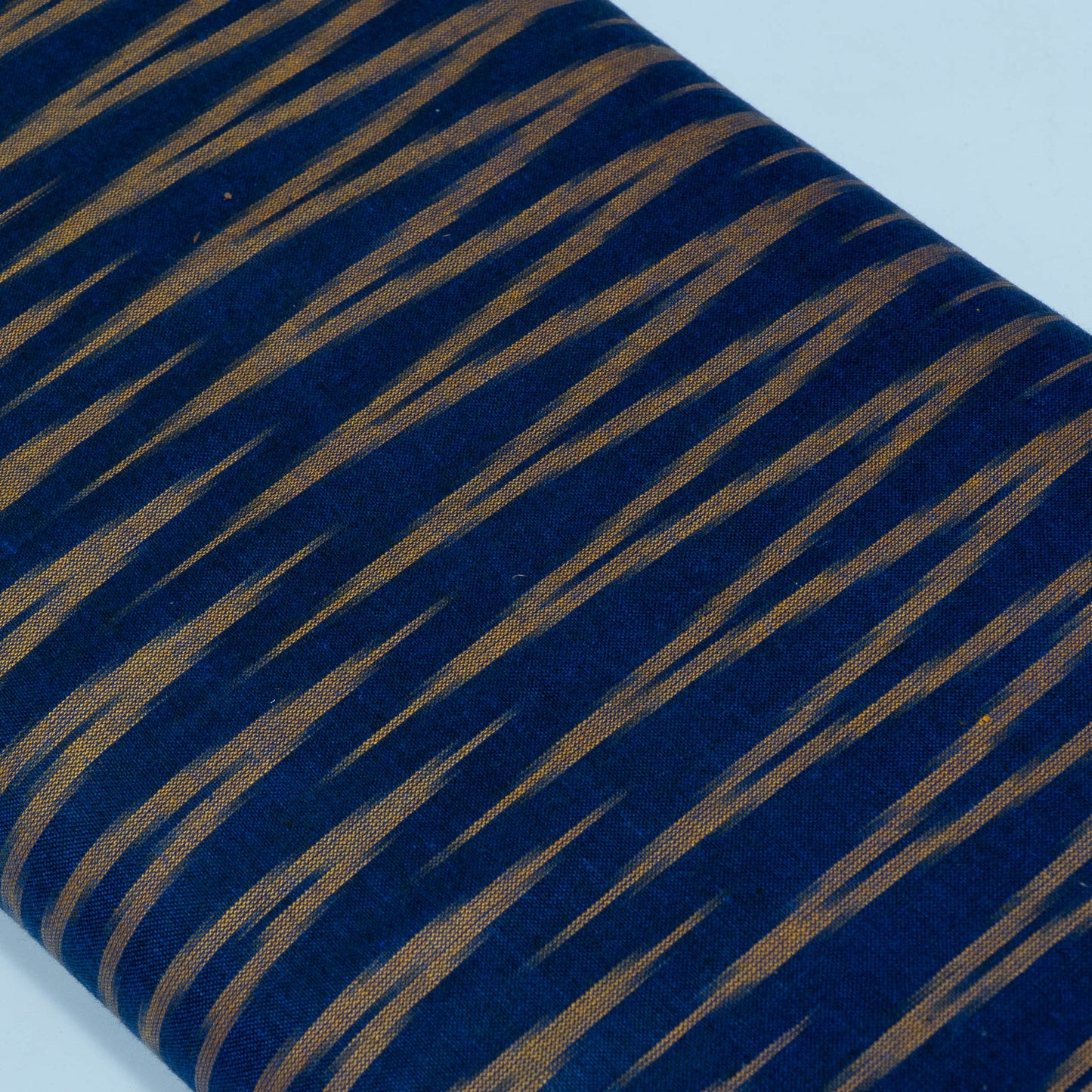 Blue, Beige Chevron Cotton Handloom Ikat Fabric for Dresses | Width: 44"