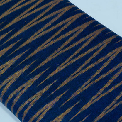 Blue, Beige Chevron Cotton Handloom Ikat Fabric for Dresses | Width: 44"
