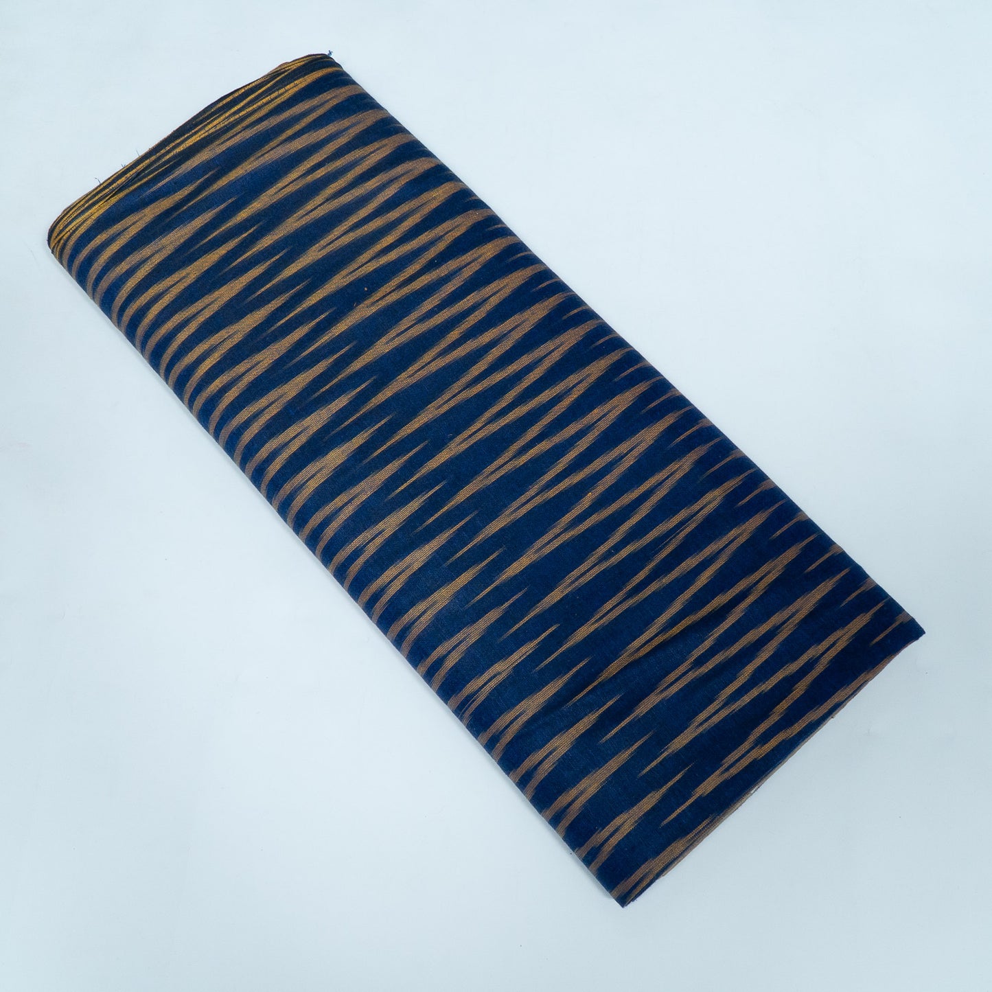 Blue, Beige Chevron Cotton Handloom Ikat Fabric for Dresses | Width: 44"
