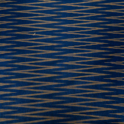 Blue, Beige Chevron Cotton Handloom Ikat Fabric for Dresses | Width: 44"