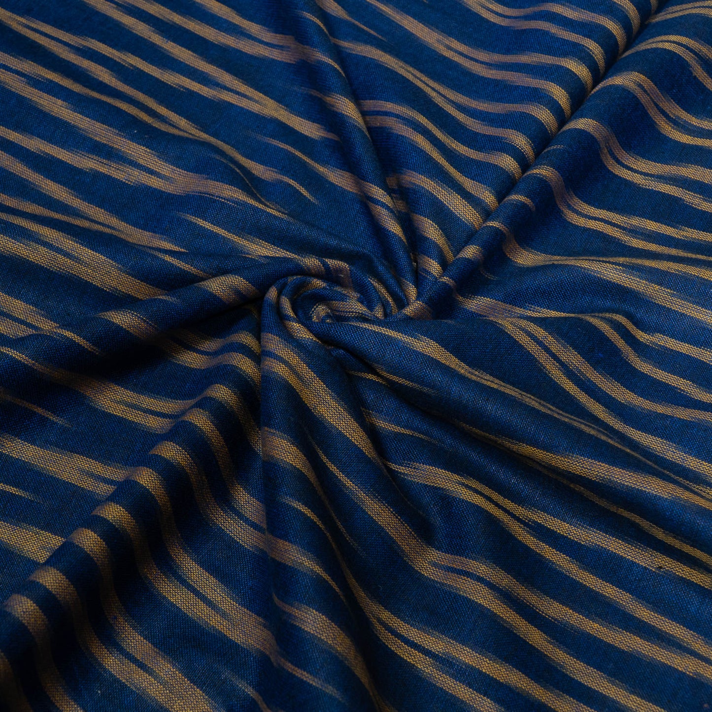 Blue, Beige Chevron Cotton Handloom Ikat Fabric for Dresses | Width: 44"