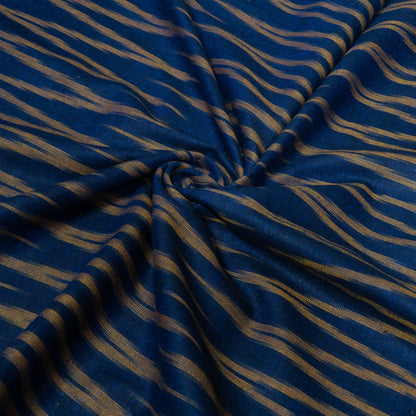 Blue, Beige Chevron Cotton Handloom Ikat Fabric for Dresses | Width: 44"