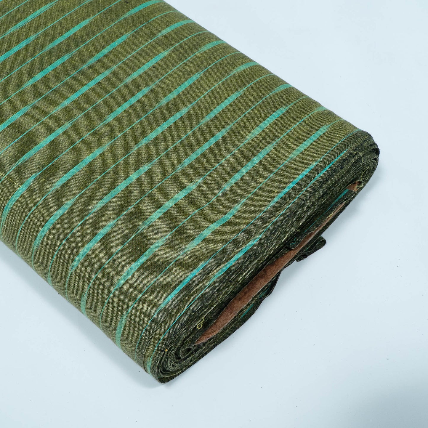Green Stripe Cotton Handloom Ikat Fabric for Dresses | Width: 44"