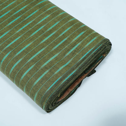 Green Stripe Cotton Handloom Ikat Fabric for Dresses | Width: 44"