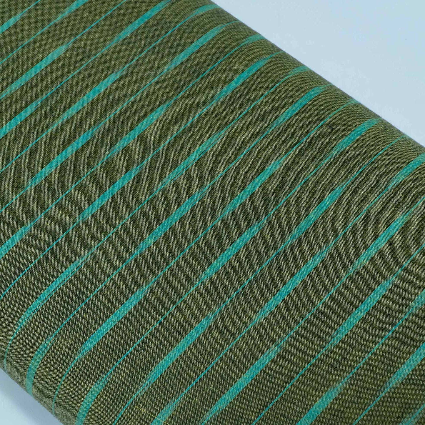 Green Stripe Cotton Handloom Ikat Fabric for Dresses | Width: 44"