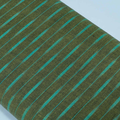 Green Stripe Cotton Handloom Ikat Fabric for Dresses | Width: 44"