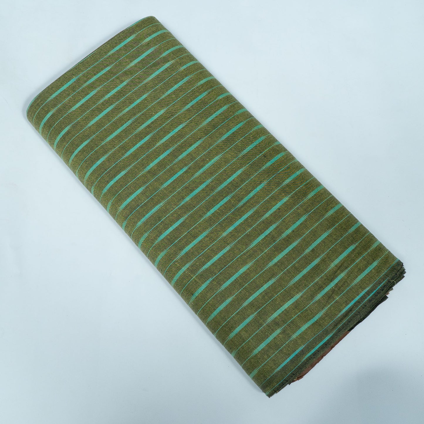 Green Stripe Cotton Handloom Ikat Fabric for Dresses | Width: 44"