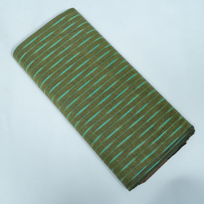 Green Stripe Cotton Handloom Ikat Fabric for Dresses | Width: 44"