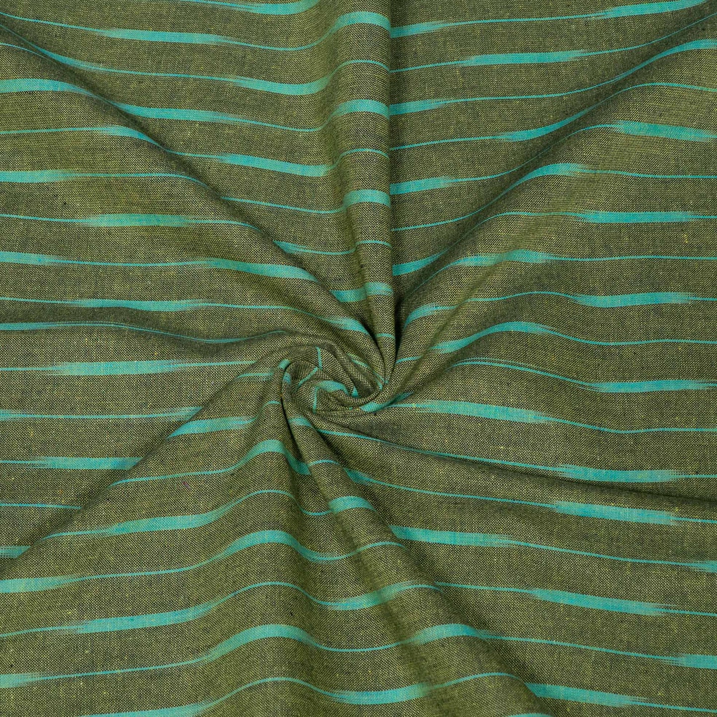 Green Stripe Cotton Handloom Ikat Fabric for Dresses | Width: 44"