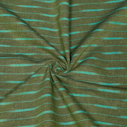 Green Stripe Cotton Handloom Ikat Fabric for Dresses | Width: 44"