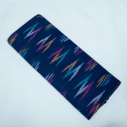 Blue & Multicolor Design Cotton Ikat Fabric for Dress Material | Width: 44"