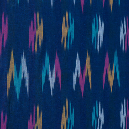 Blue & Multicolor Design Cotton Ikat Fabric for Dress Material | Width: 44"