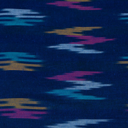 Blue & Multicolor Design Cotton Ikat Fabric for Dress Material | Width: 44"