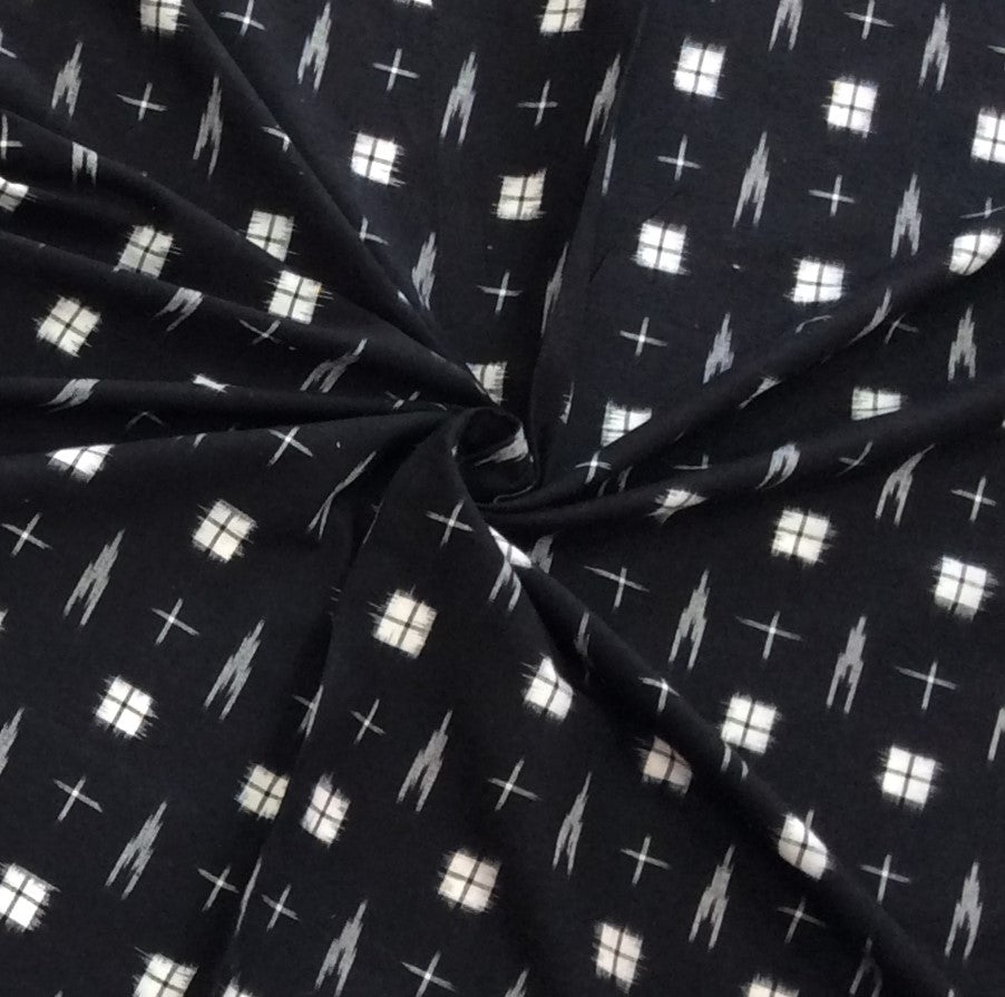 Black & White Cottton Handwoven Double Ikat (Width: 44 inches or 112 cm)
