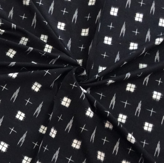 Black & White Cottton Handwoven Double Ikat (Width: 44 inches or 112 cm)