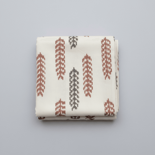 Brown & White Fine Quality Cotton Woven Handloom Ikat Fabric for Dress Material | Width: 44"