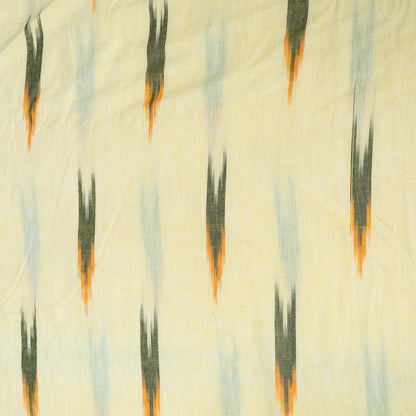 Cream & Green Design Cotton Ikat Fabric for Dress Material | Width: 44"