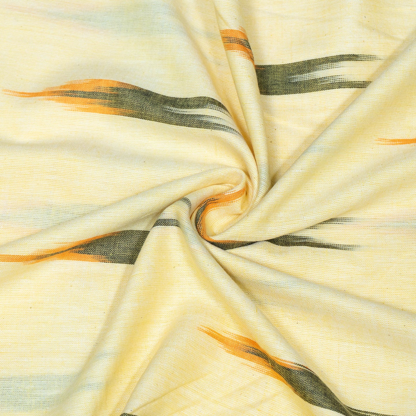 Cream & Green Design Cotton Ikat Fabric for Dress Material | Width: 44"