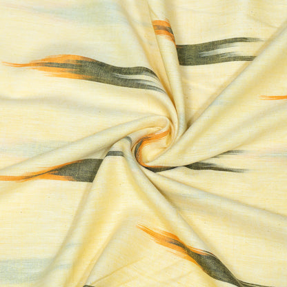 Cream & Green Design Cotton Ikat Fabric for Dress Material | Width: 44"