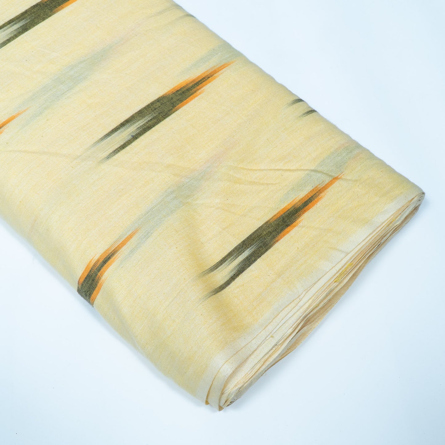Cream & Green Design Cotton Ikat Fabric for Dress Material | Width: 44"