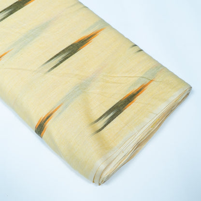 Cream & Green Design Cotton Ikat Fabric for Dress Material | Width: 44"