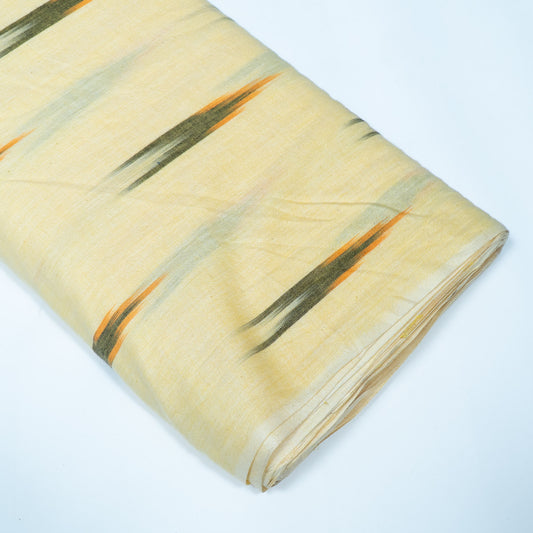 Cream & Green Design Cotton Ikat Fabric for Dress Material | Width: 44"