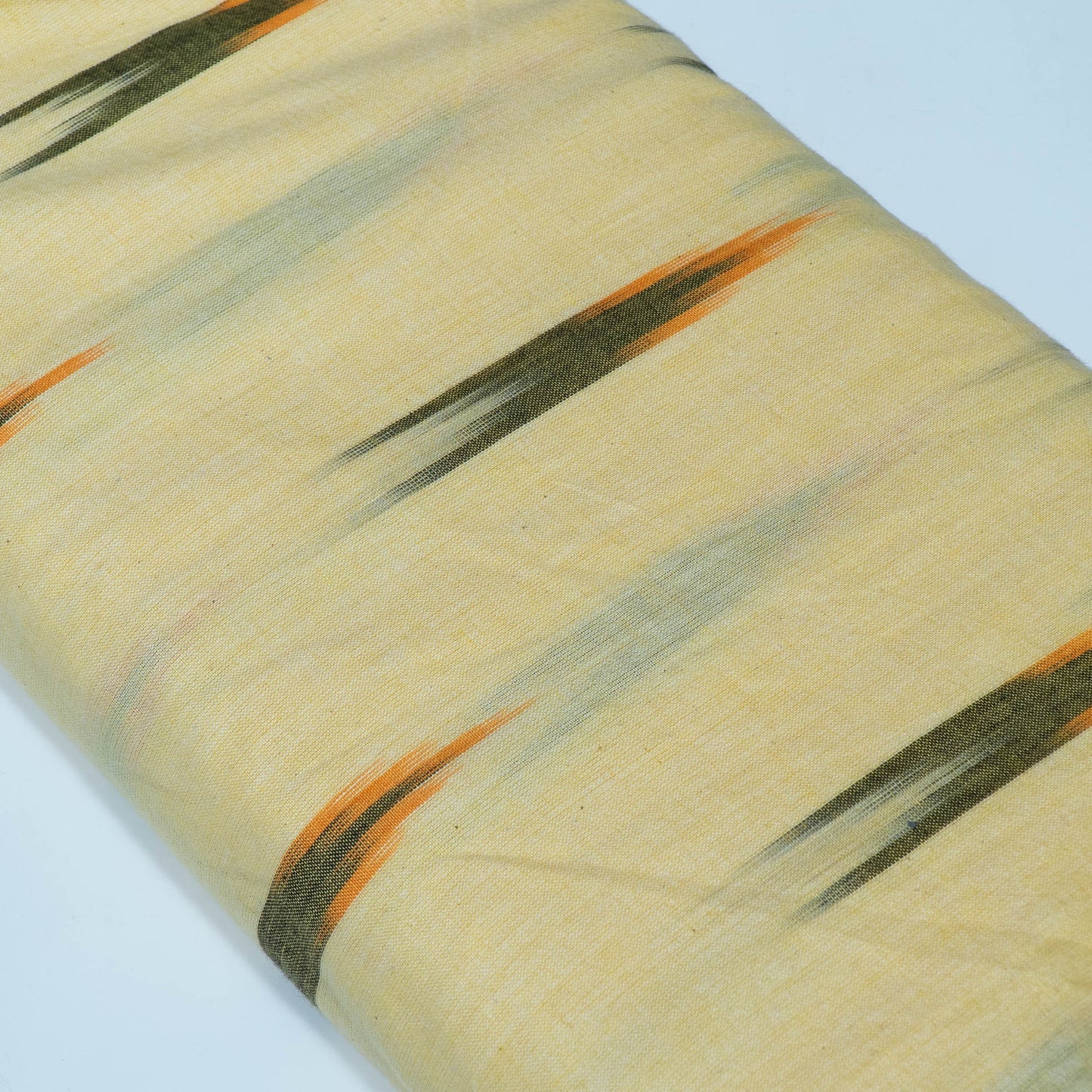 Cream & Green Design Cotton Ikat Fabric for Dress Material | Width: 44"