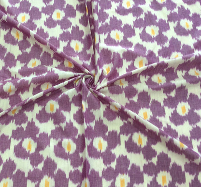White, Purple Floral Design Cotton Handloom Ikat (SKU: IK-450)