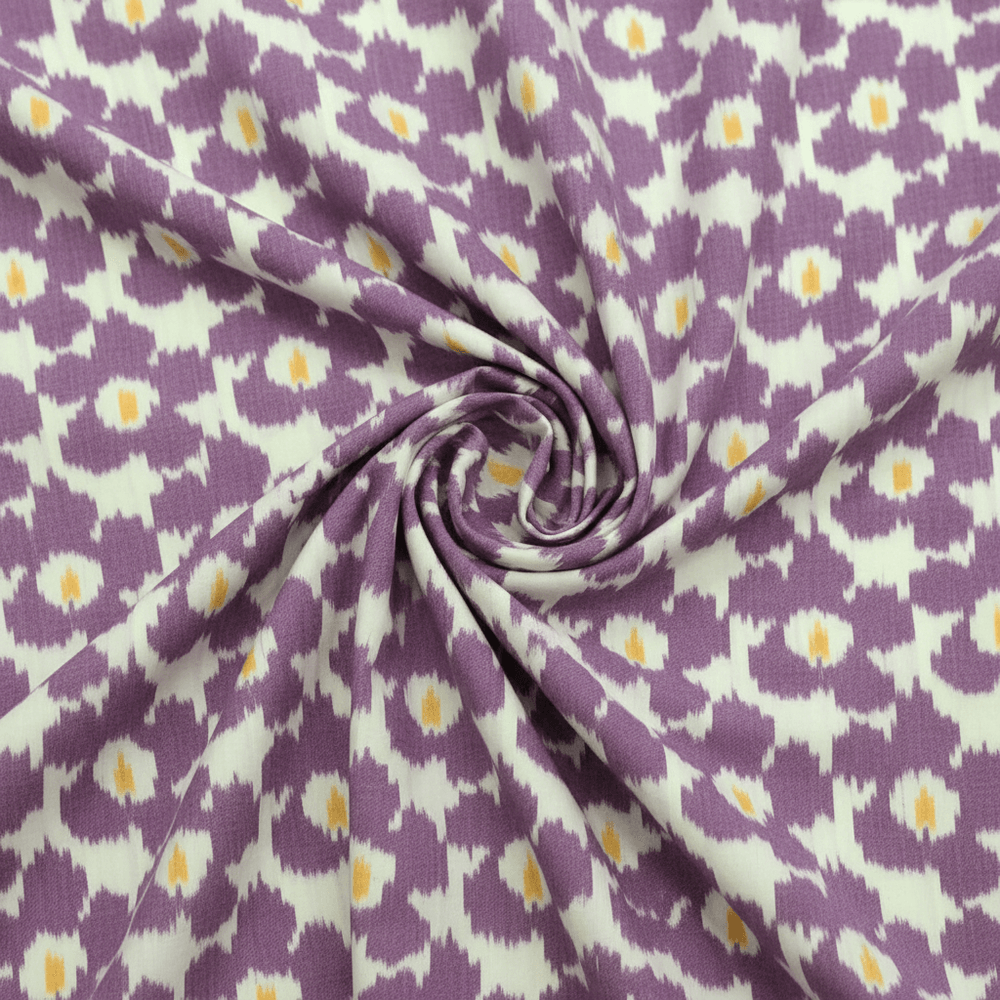 White, Purple Floral Design Cotton Handloom Ikat | SKU: IK-450