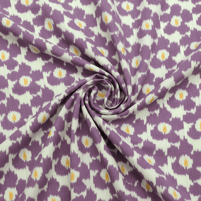 White, Purple Floral Design Cotton Handloom Ikat | SKU: IK-450