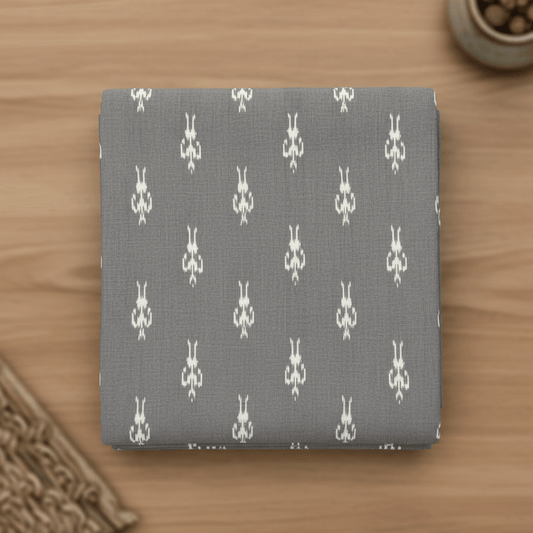 Grey Small Design Fine Quality Cotton Handloom Ikat Fabric for Dress Material | Width: 44"