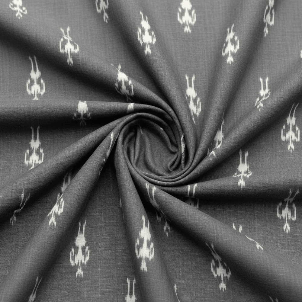 Grey Small Design Fine Quality Cotton Handloom Ikat Fabric for Dress Material | Width: 44"