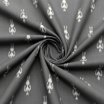 Grey Small Design Fine Quality Cotton Handloom Ikat Fabric for Dress Material | Width: 44"