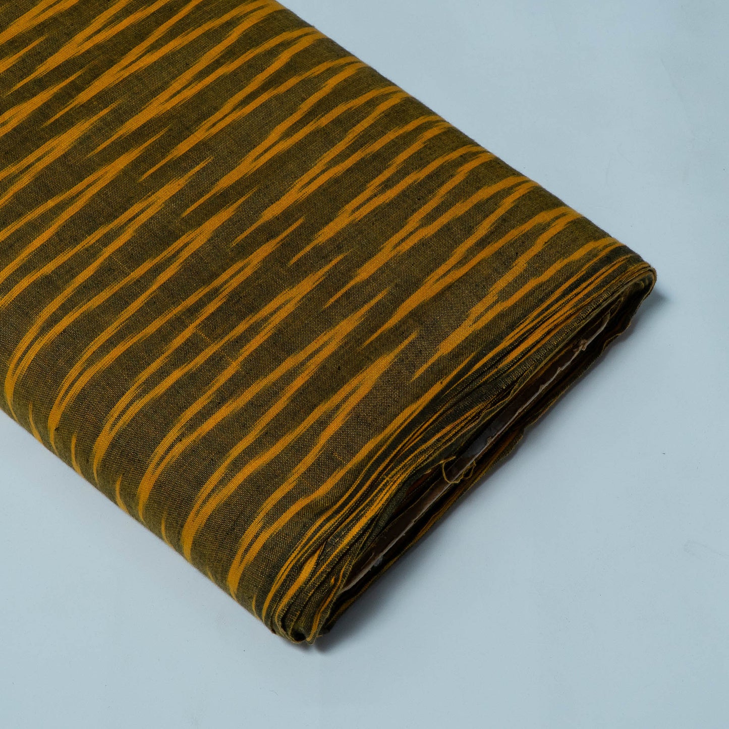 Green, Yellow Chevron Cotton Handloom Ikat Fabric for Dresses | Width: 44"