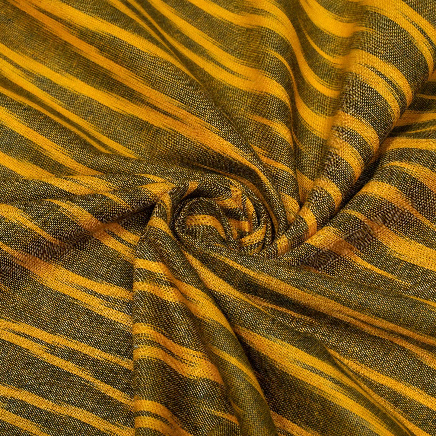 Green, Yellow Chevron Cotton Handloom Ikat Fabric for Dresses | Width: 44"
