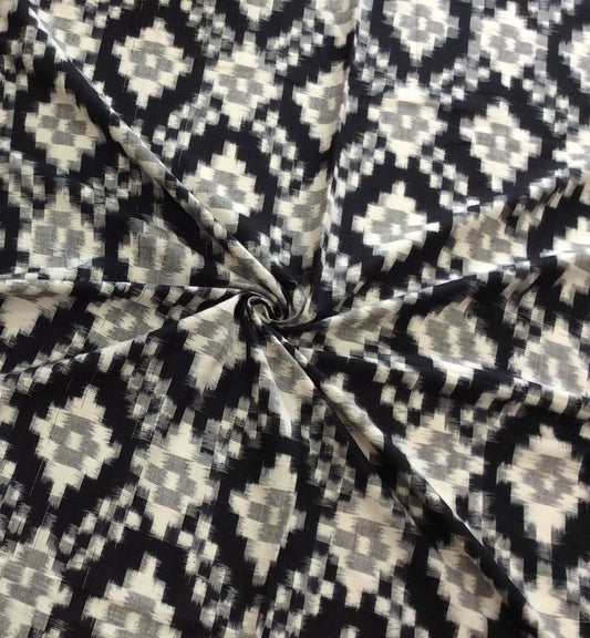 Black & White Fine Quality Cotton Handloom Ikat Fabric (SKU: IKK-482)