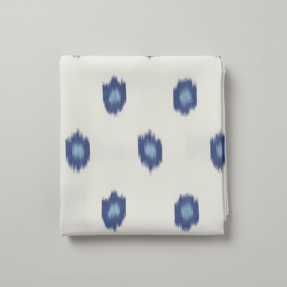 White Blue Cotton Handloom Ikat Fabric for Dress Material | Width: 44"