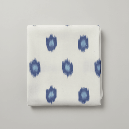 White Blue Cotton Handloom Ikat Fabric for Dress Material | Width: 44"