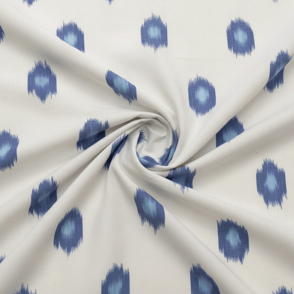White Blue Cotton Handloom Ikat Fabric for Dress Material | Width: 44"