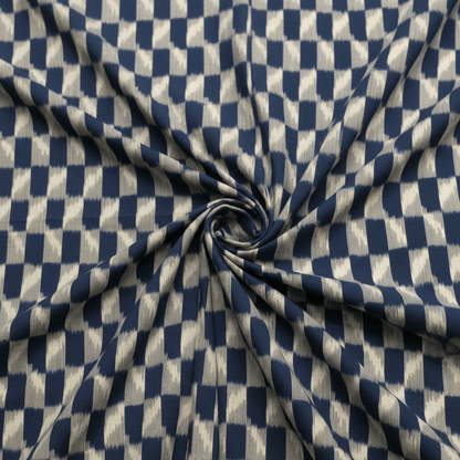 Blue, Grey Cotton Handloom Ikat Fabric for Dress Material | Width: 44"
