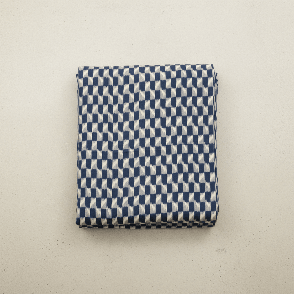 Blue, Grey Cotton Handloom Ikat Fabric for Dress Material | Width: 44"